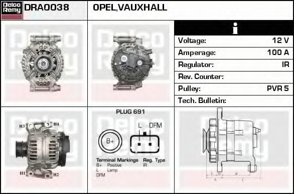 DRA0038 Generator / Alternator DELCO REMY 