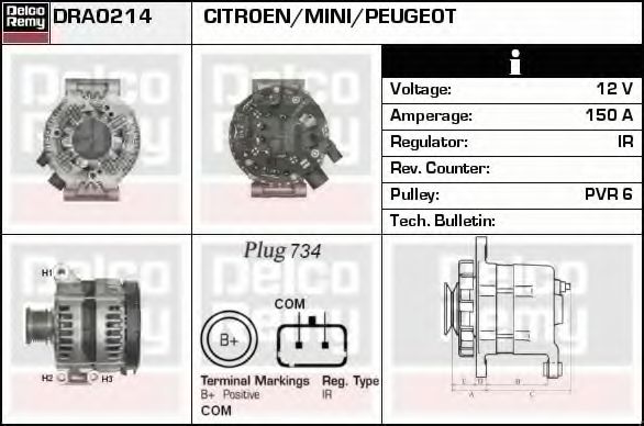 DRA0214 Generator / Alternator DELCO REMY 