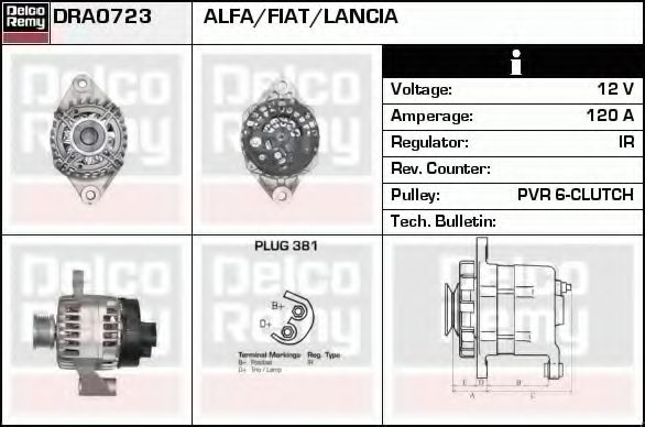 DRA0723 Generator / Alternator DELCO REMY 