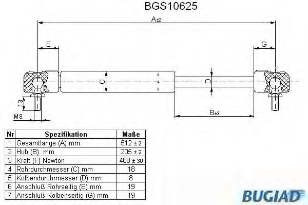 BGS10625 Amortizor portbagaj BUGIAD 