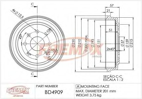 BD-4909 Tambur frana FREMAX 