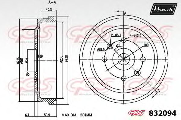 832094.0000 Tambur frana MAXTECH 