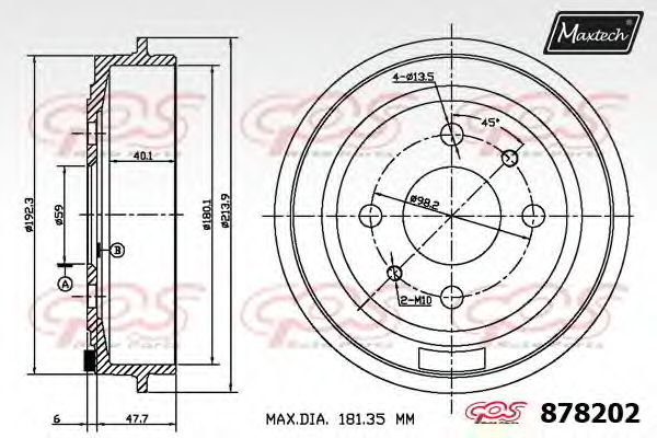 878202.0000 Tambur frana MAXTECH 