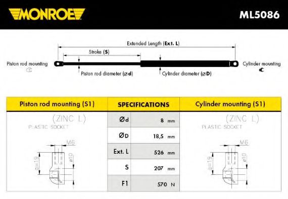 ML5086 Amortizor portbagaj MONROE 