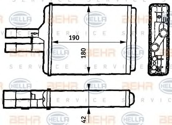 8FH 351 313-141 Schimbator caldura, incalzire habitaclu HELLA 