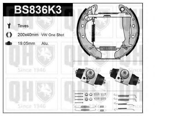 BS836K3 Set frana, frana tambur QUINTON HAZELL 
