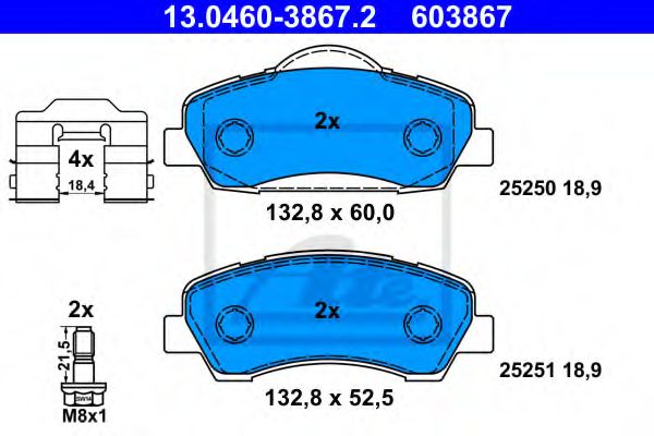 13.0460-3867.2 set placute frana,frana disc ATE 
